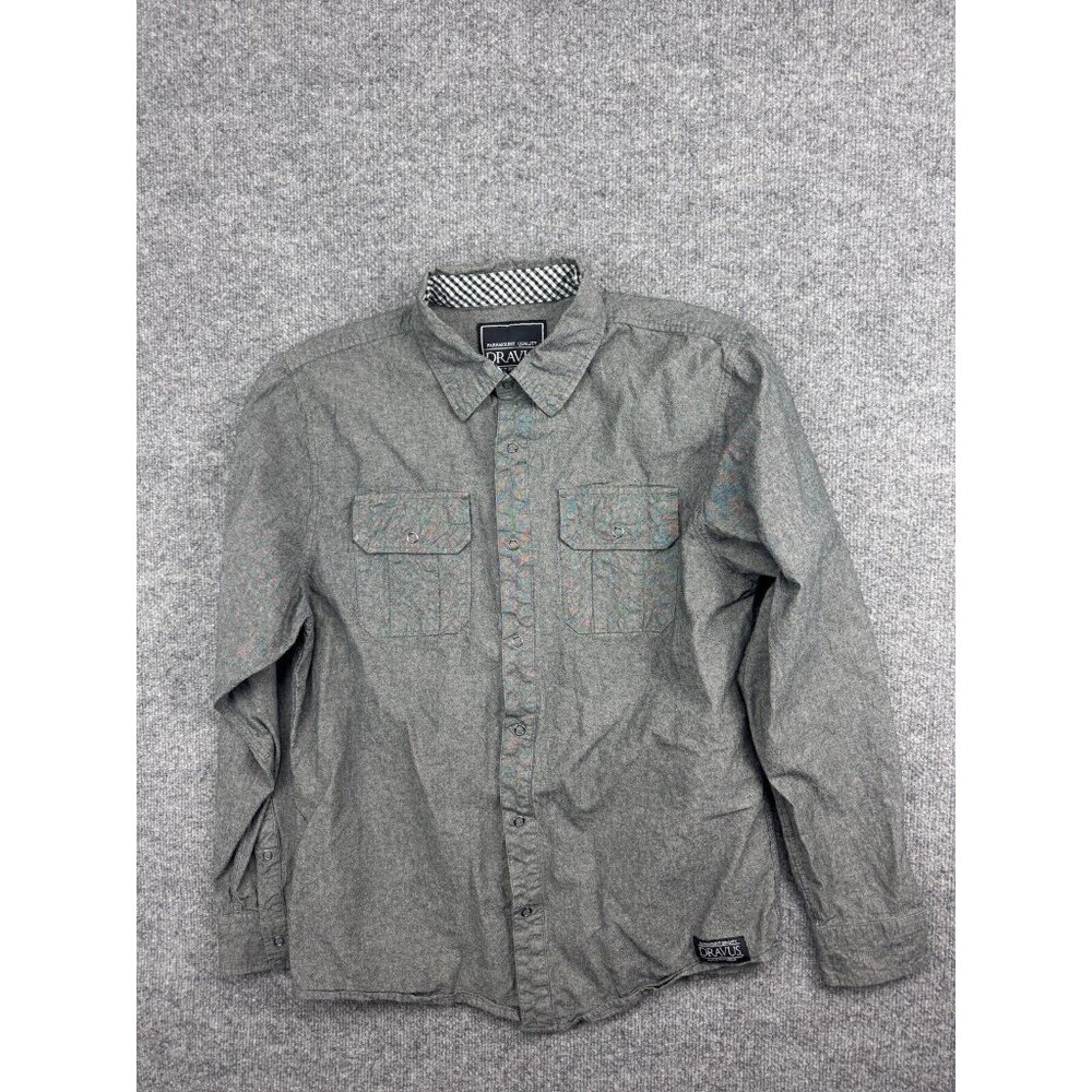 Dravus Snap Up Shirt Men's Large Gray Long Sleeve 100% Cotton‎ Pockets